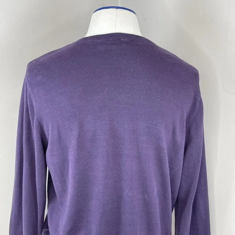 Van Heusen Men’s V Neck Sweater Argyle Purple Cotton Size Large